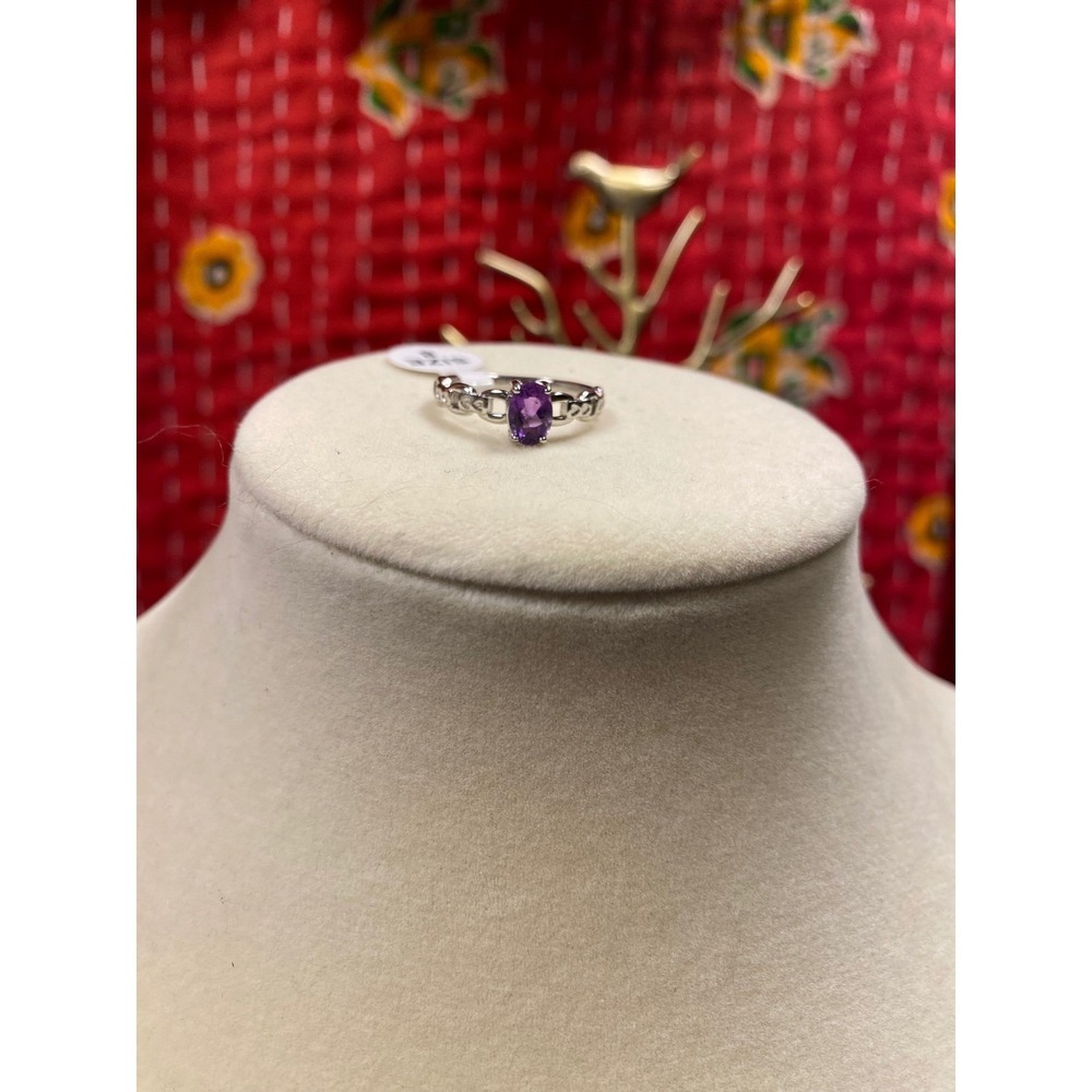 Natural Faceted Amethyst Oval Heart Ring Size 8 Purple Gemstone Stainless Steel